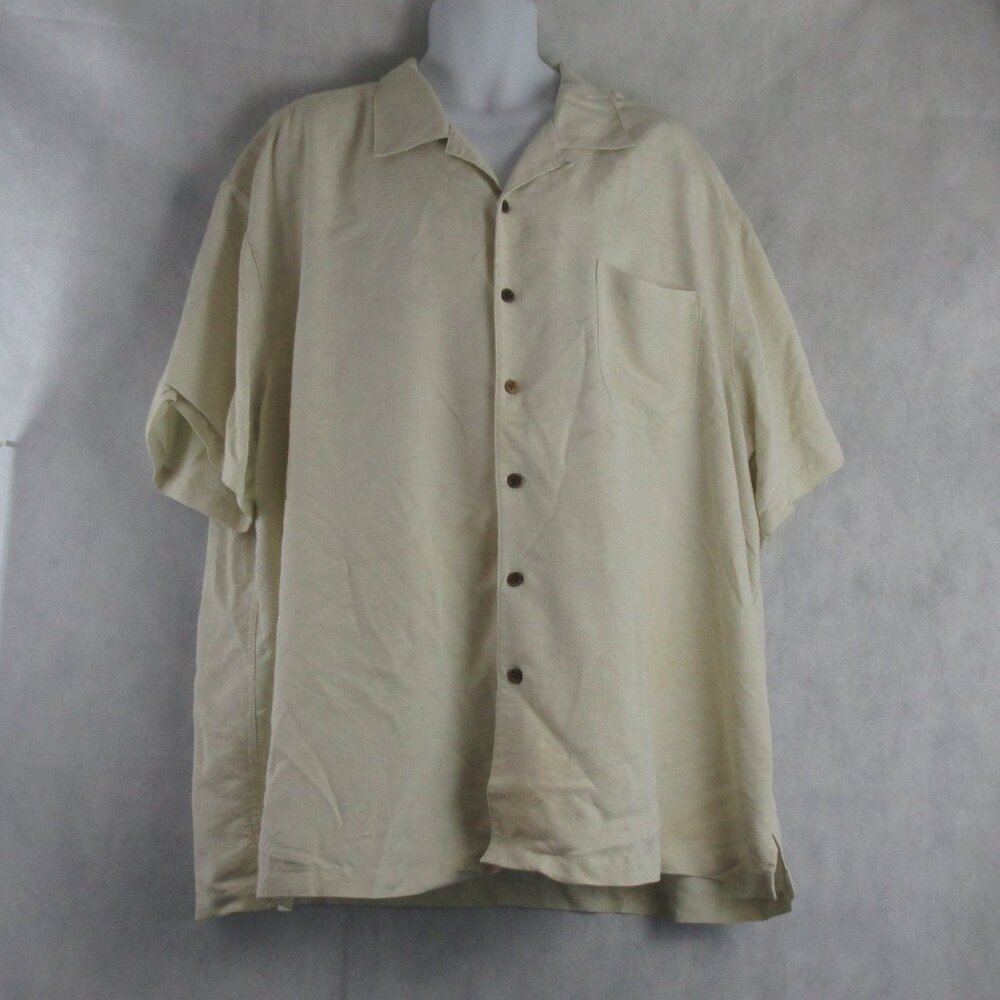 Caribbean Joe Let Go Men's Button-Front Short Sleeve Shirt, Beige, 3XL